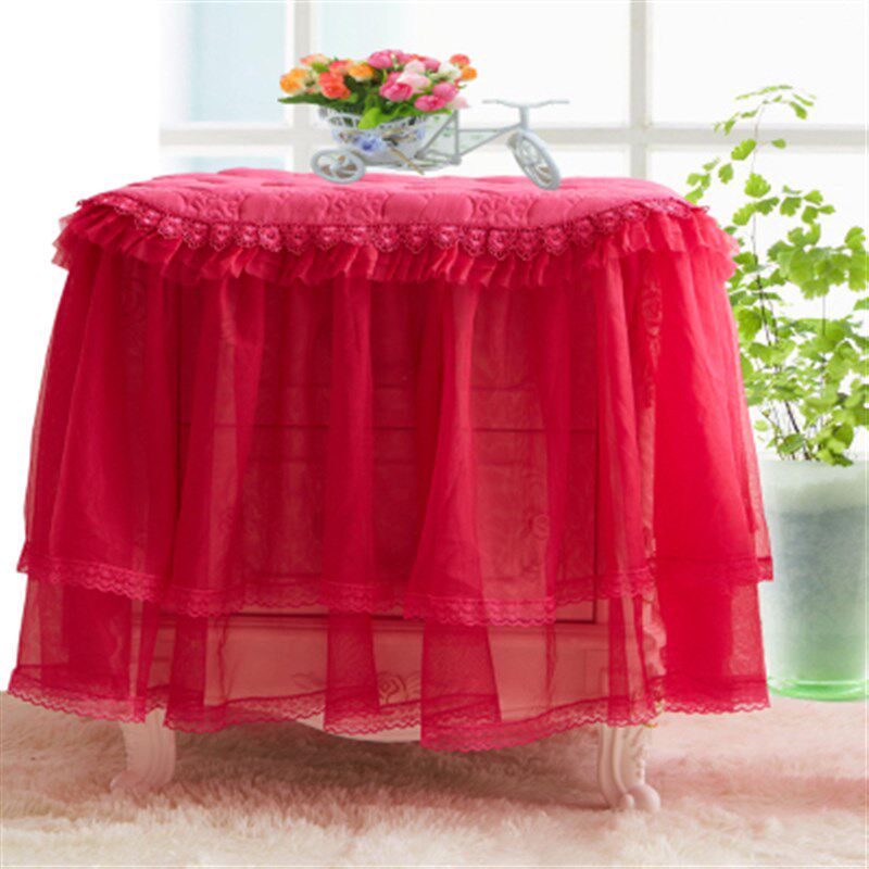 蕾丝罩主风床头柜公粉色盖布小方视欧式台布电桌柜防尘罩米大红色