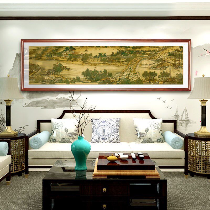 清明上装图全景图客厅挂画河饰名画办公室国画沙发背景墙壁画网红