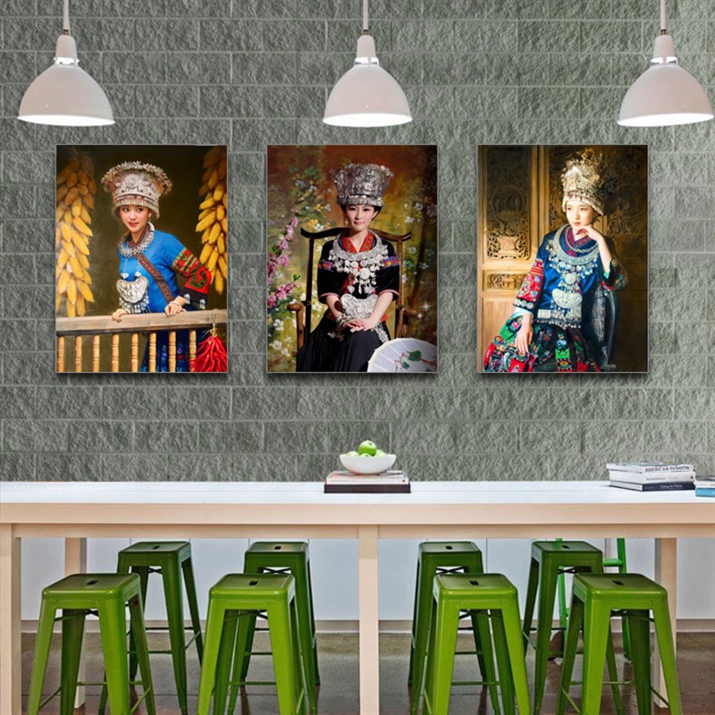 苗族油画苗族人物挂画民族风餐馆挂画少数民族酒店饭店装饰画油画图片