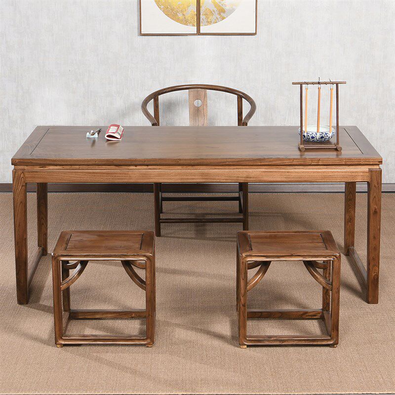 实木书桌老榆木茶桌画案新中式茶台书房书法写字长条桌电脑办公桌