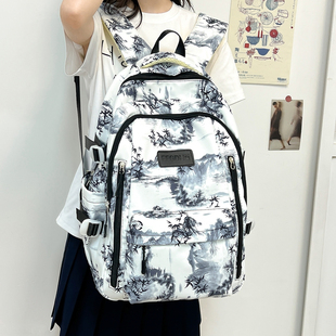 新中式中国风竹子渐变双肩包大容量高颜值初中女生国风古风书包女