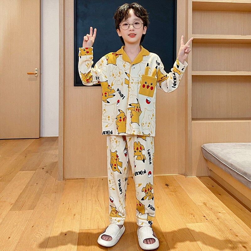 新款儿童睡衣春秋季纯棉长袖薄款卡通男孩全棉男童开衫家居服套装