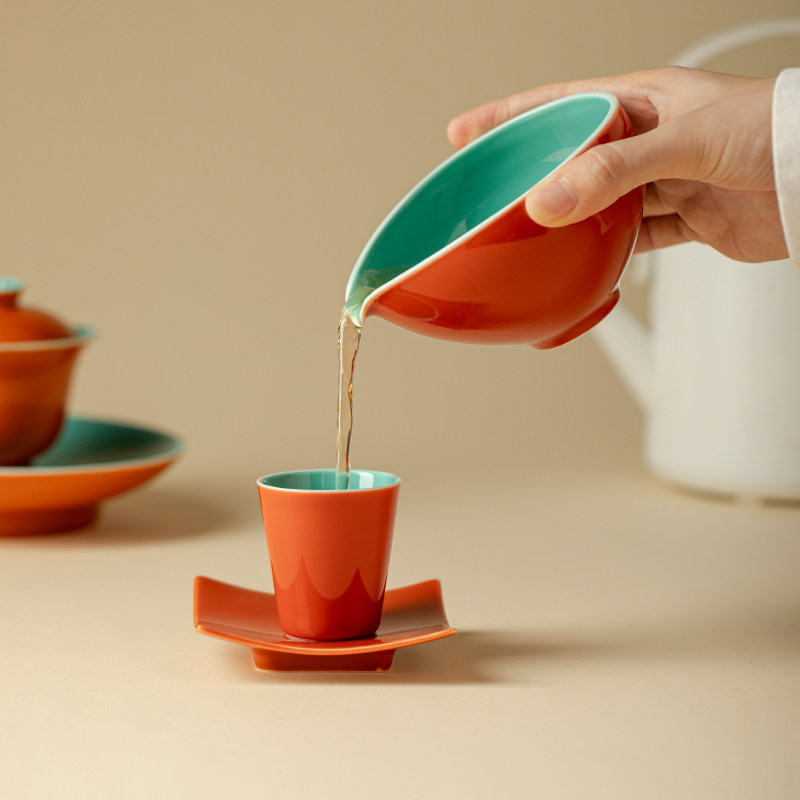 公道杯2026新款故宫红公道杯陶瓷茶壶盖碗茶杯功夫茶具套装高档送图片