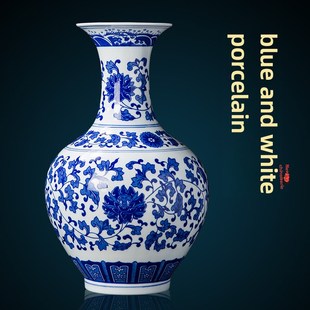 陶瓷荷古色古香青花瓷花瓶摆件古架装饰工艺花瓶