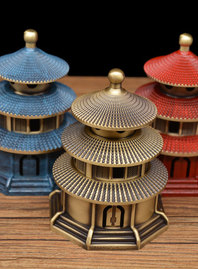 仿古黄铜天坛家用檀香熏香室内沉香薰炉复古创意茶道盘香摆件