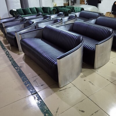 美式工业风铝皮创意真皮沙发复古办公室航空铆钉loft机师沙发椅