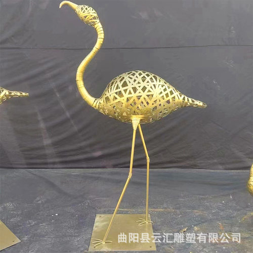 定制不锈钢编制火烈鸟长颈鹿雕塑铁艺抽象动物户外公园绿地装饰品