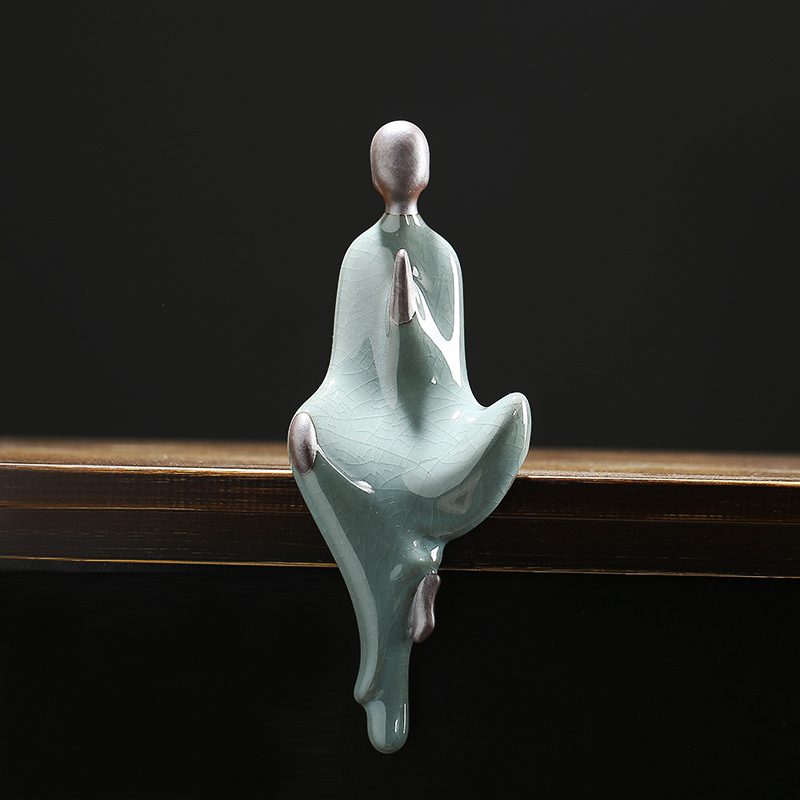陶瓷无相小佛新中式客厅书房玄关装饰哥窑创意人物摆件