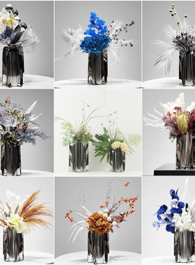 轻奢蓝色仿真花艺现样板房客厅餐桌售楼处酒店前台花器软装摆放