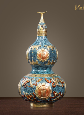 必禧利新中式纯黄铜葫芦摆件开口招财客厅玄关装饰品工艺礼品