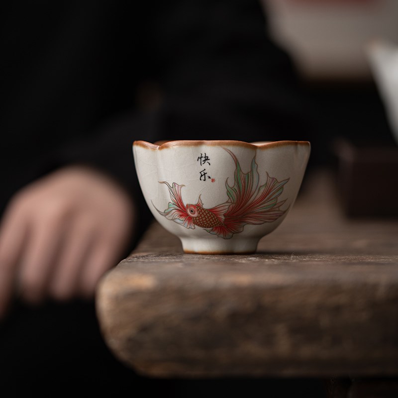 柏韵邱卫国牡丹杯茶杯主人杯单杯品茗杯陶瓷茶具冰裂釉开片