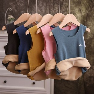 护肚护背贴片宝宝背心秋冬发热德绒男童女童内穿保暖马甲儿童吊带