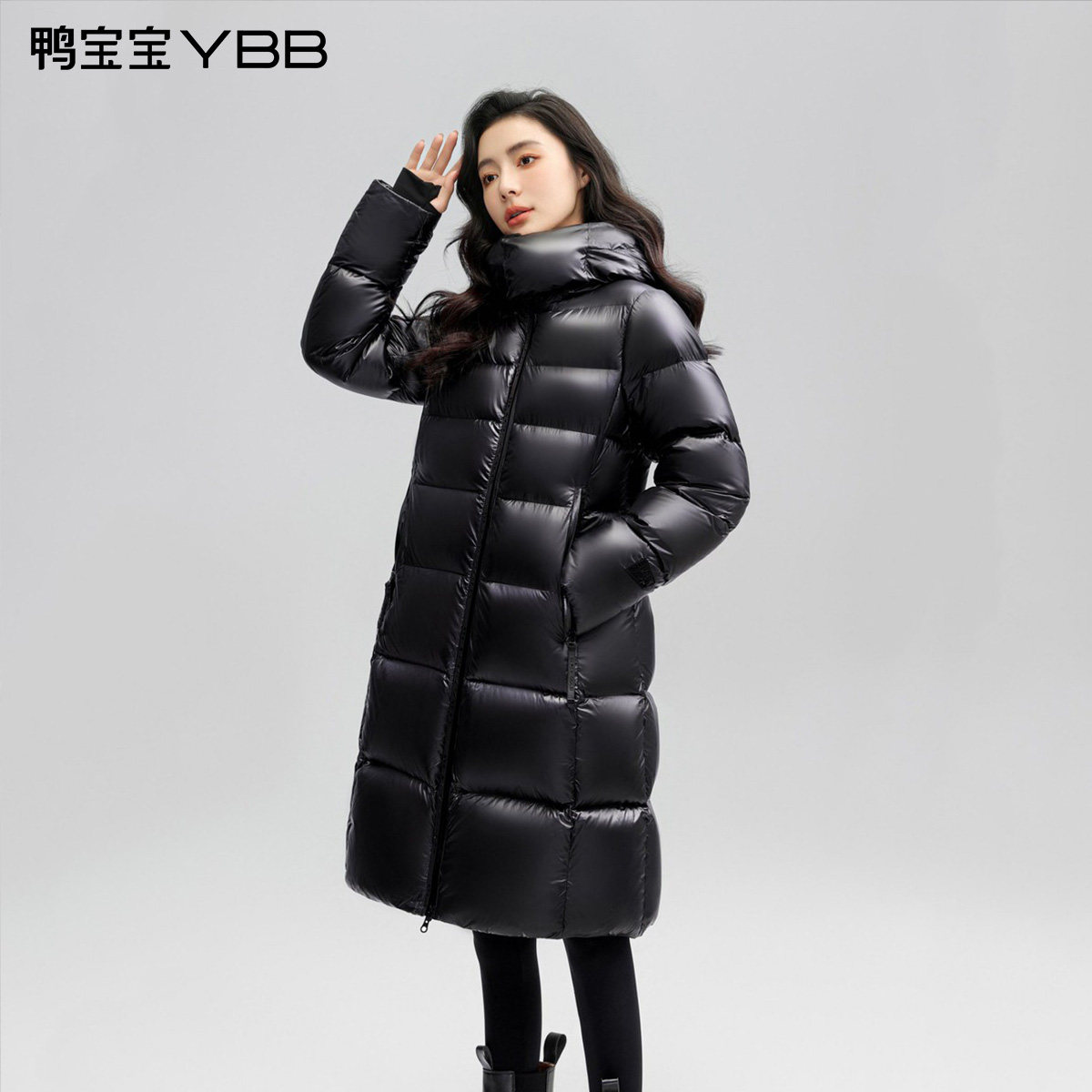 鸭宝宝黑金95鸭绒冬御寒厚款长羽绒服连帽可脱卸防风保暖