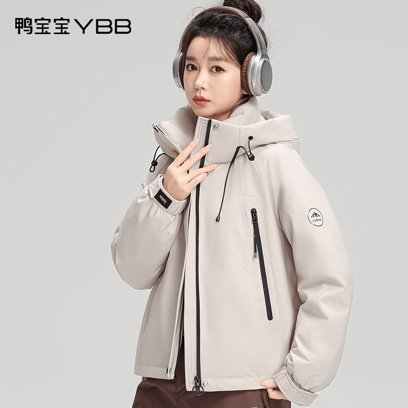 鸭宝宝女士90鸭绒新款防风连帽休闲百搭短款羽绒服