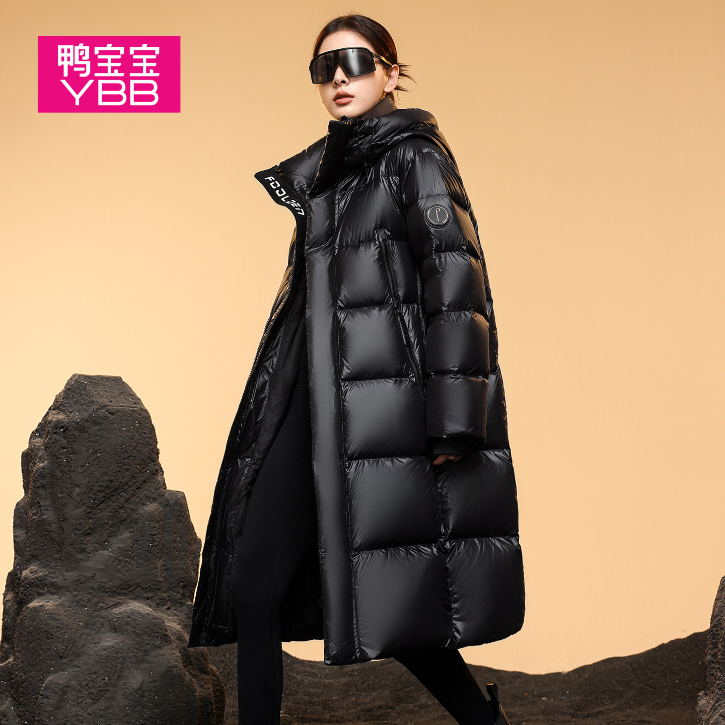 女士加厚连帽长款鸭绒外套