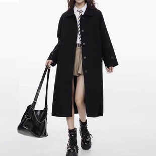 黑色加厚毛呢外套女中长款小个子2025冬季新款百搭设计感呢子大衣