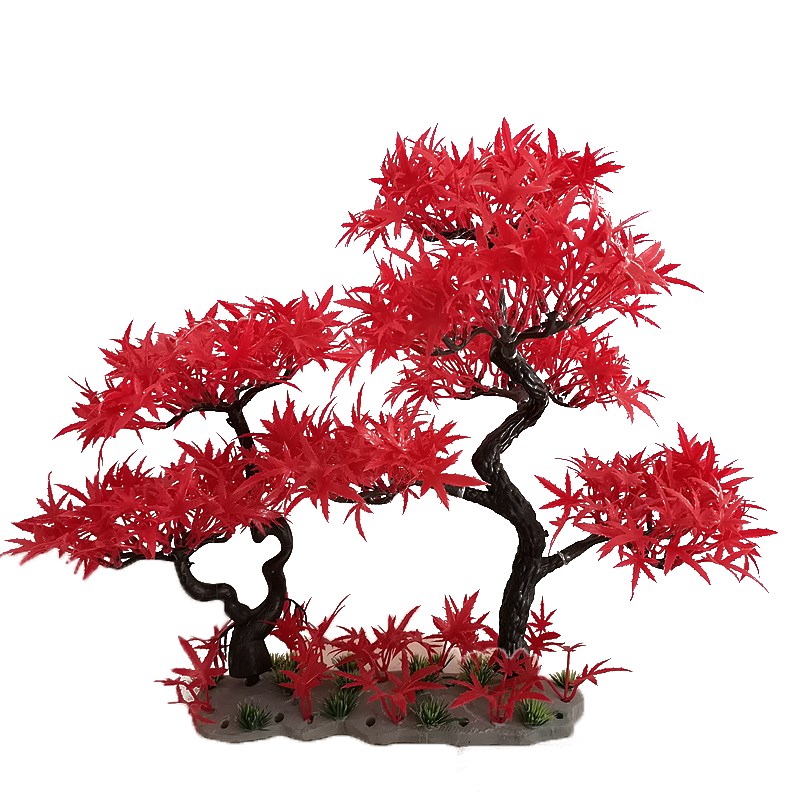 假山摆件盆景装饰鱼缸水族箱造景仿真水草假花塑料红枫树松