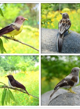 仿真麻雀小鸟羽毛麻雀灰色羽毛小鸟装饰摆件拍摄道具假树装饰