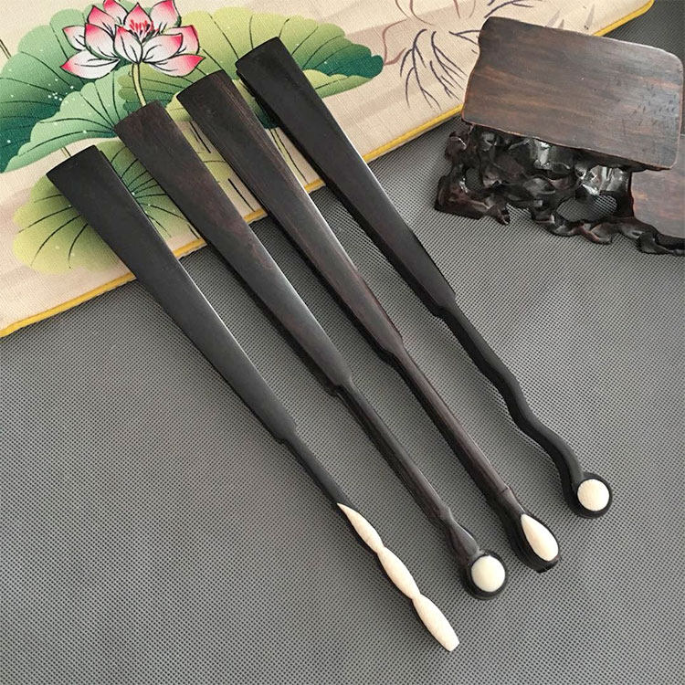 木名折扇/光木宣纸扇10寸乌木全芯13方洒金宣纸扇紫红檀全芯扇骨