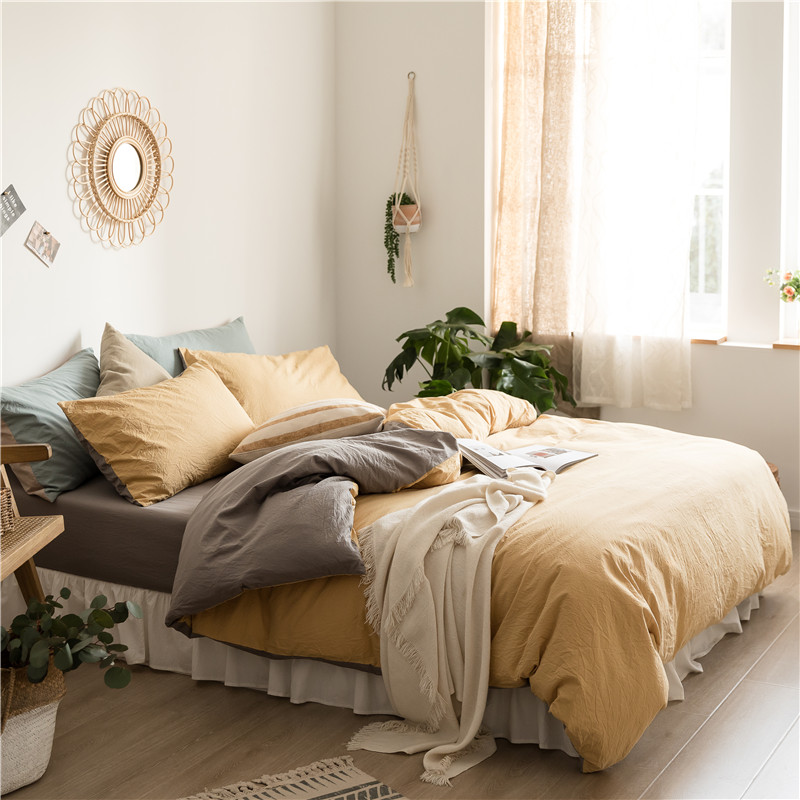 ns风床上0全棉床单网红同款水洗棉撞色床套