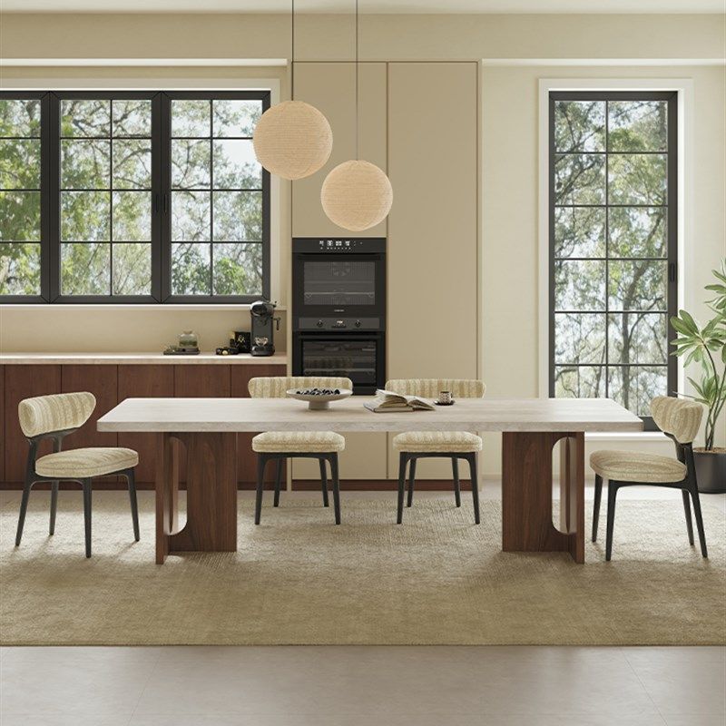 木和覆古餐桌和椅子组合石灰华石板家庭现小公寓中格长方形餐桌,住宅家具,岩板餐桌,淘宝优惠券,粉丝福利购,淘宝优惠卷