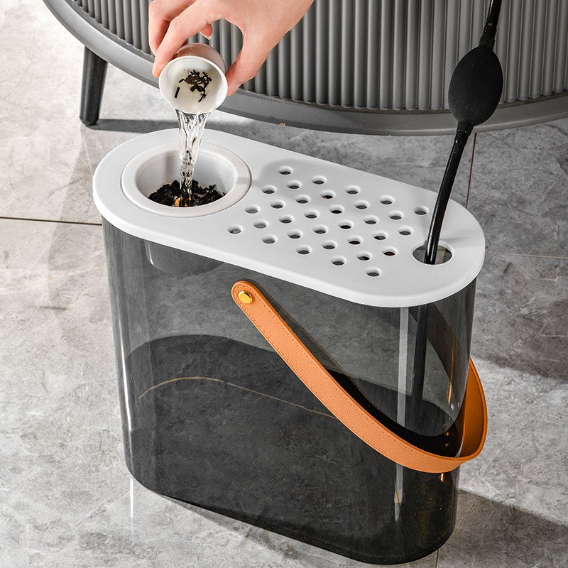 家用茶水桶干湿分离茶台桌排水桶椭圆夹缝款带盖手提废水桶