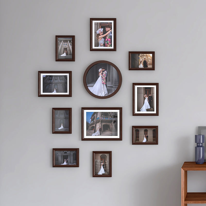 竖版竖挂照片墙实木相框挂墙组合创意餐厅背景墙面装饰品