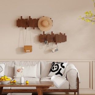 钢琴键实木挂衣架卧室玄关入户门口挂一体壁挂不占空间衣帽架