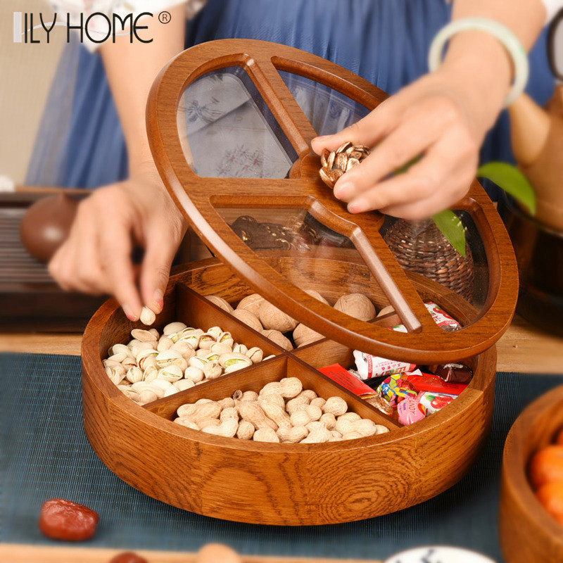 果盘干果盒轻奢家用木质客厅分格带盖双层旋转瓜子点心零食收纳盒,家居饰品,果盘/果篓,淘宝优惠券,粉丝福利购,淘宝优惠卷