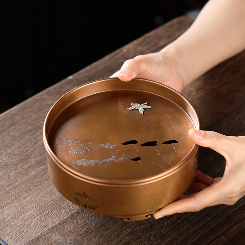 茶盘 干泡茶台家用储水式功夫茶盘小圆形茶托盘中式创意茶海