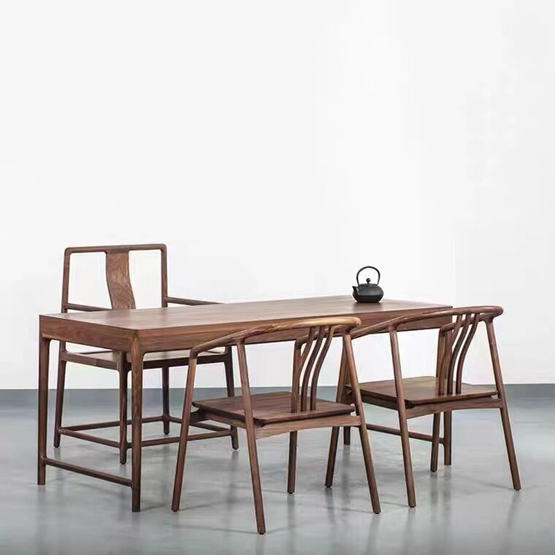 北胡桃木餐桌新中式全实木书桌椅组合功夫茶台简约茶艺桌