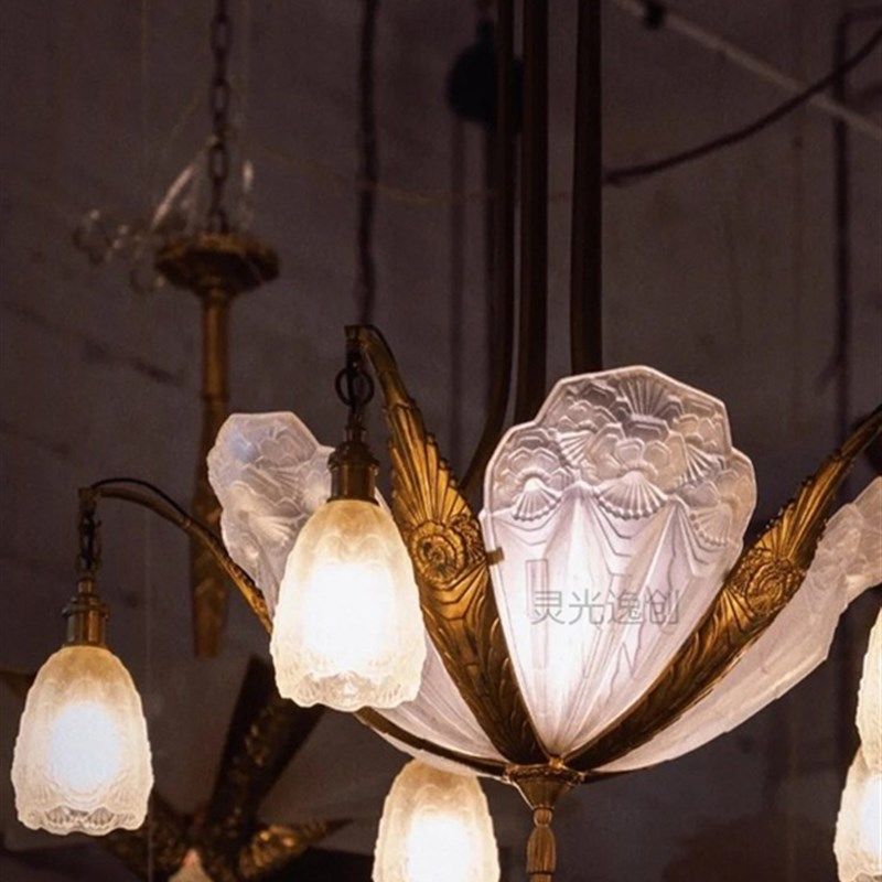 wu灵光逸创吊灯老阿扣风覆古铜材玻璃吊灯餐厅灯具