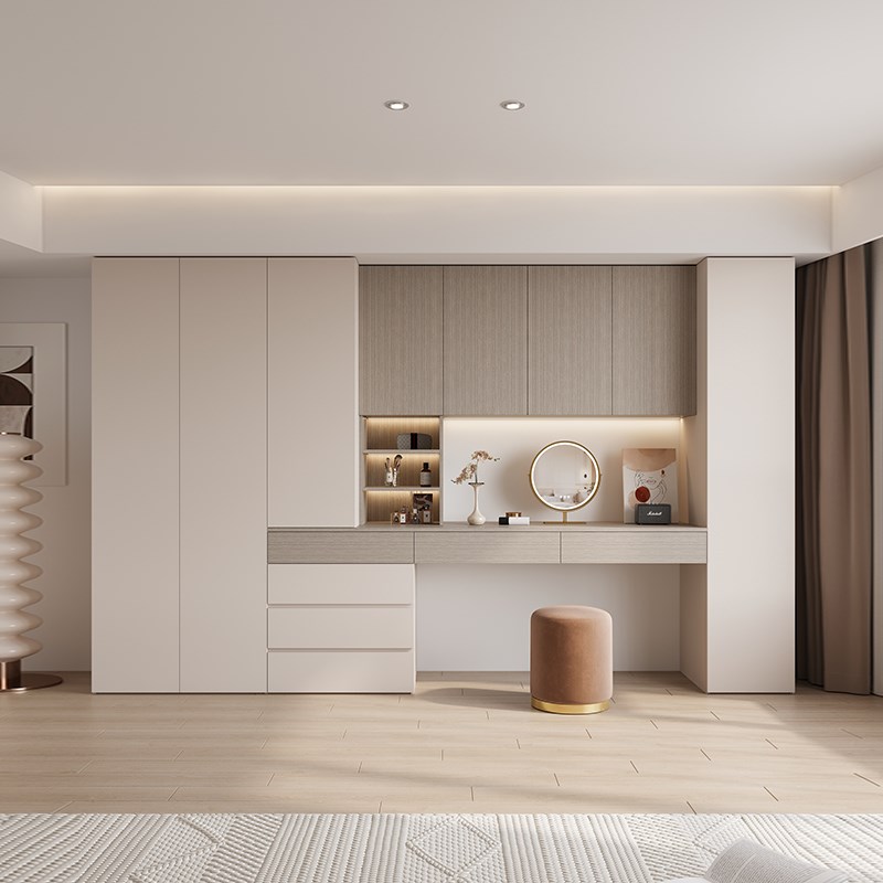 衣柜家用卧室现简约储物柜法式轻奢玻璃门组合带梳妆台定制衣橱