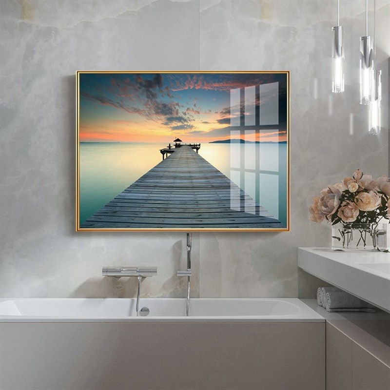 现轻奢防水装饰画简约客厅玄关海景壁画浴室卫生间晶瓷挂画