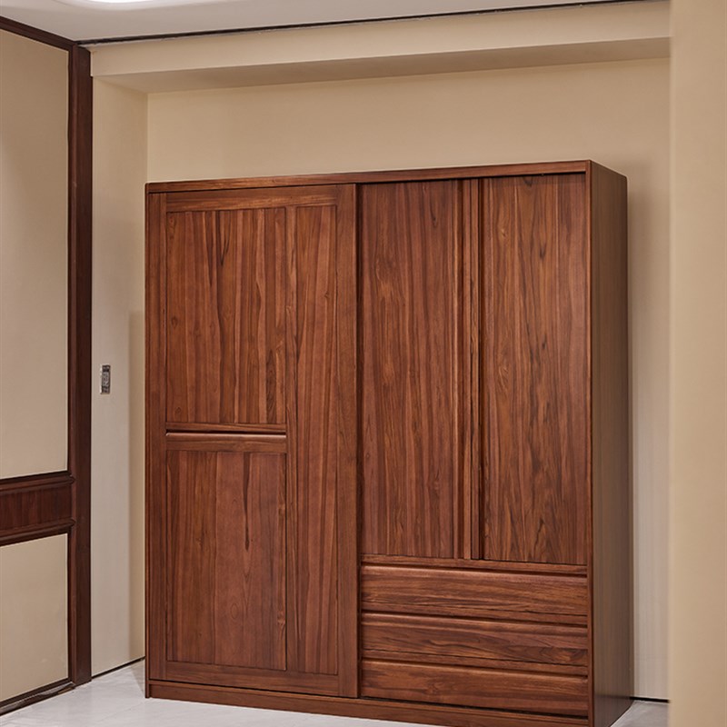 东南亚推拉门衣柜卧室储物柜日式全实木意大利Nor推拉门衣柜原木