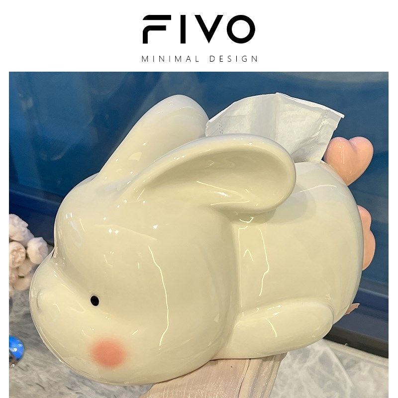 FVO轻奢萌兔纸巾盒客厅高档餐巾纸盒子陶瓷抽纸盒创意摆件纸抽盒