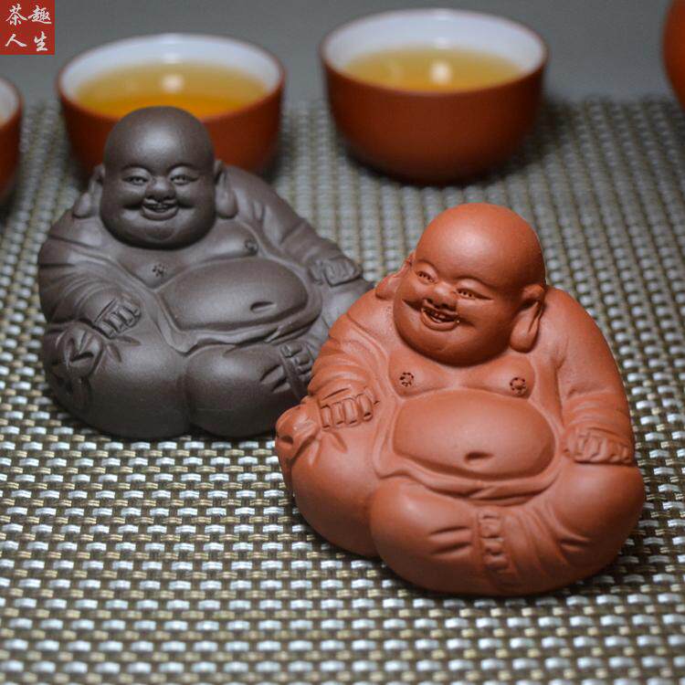紫砂茶宠笑佛小沙弥保佑坐像车载茶盘摆件茶玩可爱猪生肖