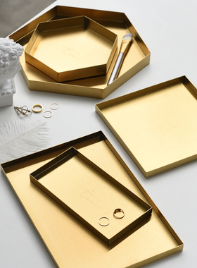 小西家 风金色英文托盘 家居摆件置物盘首饰盘收纳盘