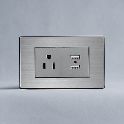 南美118K美式三孔带USB充电双TypeA 墙壁插座不锈钢面板250V 16A