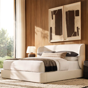 美式乡村实木软包双人床北欧简约轻奢创意设计师弧形靠背卧室大床