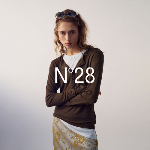 N°28【呼呼专享】亨利领半开扣长袖T恤女春宽松上衣895371T050