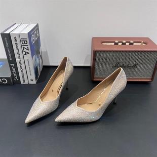 一代佳人2026春新款高跟鞋女细跟水钻尖头浅口单鞋时尚百搭宴会鞋