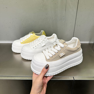 松糕底软底休闲女鞋 春百搭板鞋 女2026新款 拼色厚底增高显瘦小白鞋