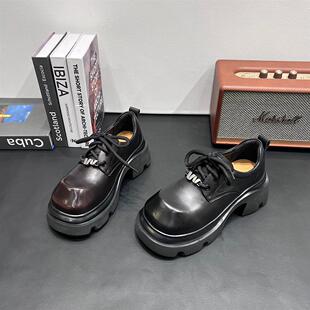 2026新款小个子厚底增高单鞋女韩系大头jk小皮鞋布洛克乐福鞋女鞋
