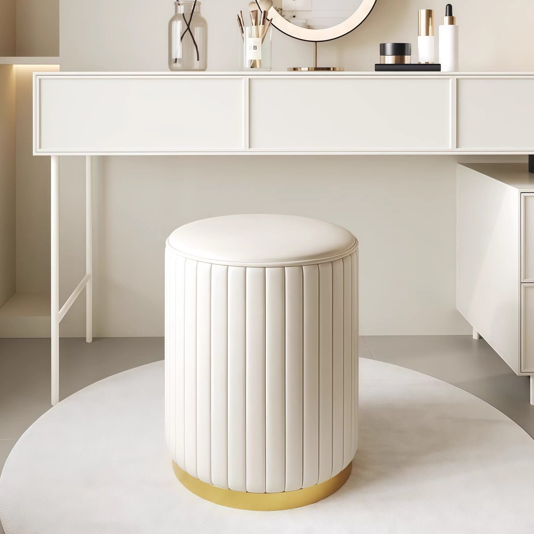 化妆凳ins轻奢网红圆凳现代简约收纳储物化妆椅子矮凳梳妆台凳子,住宅家具,梳妆凳,淘宝优惠券,粉丝福利购,淘宝优惠卷