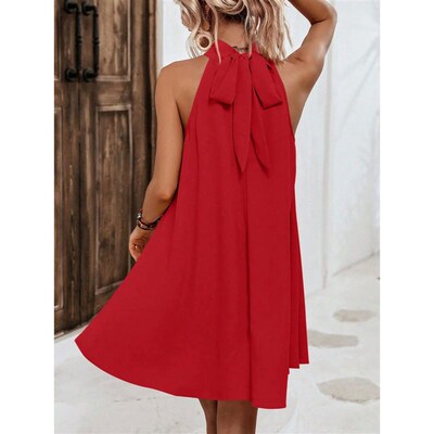 Elegant fashion womens dress halterneck sleeveless A-line