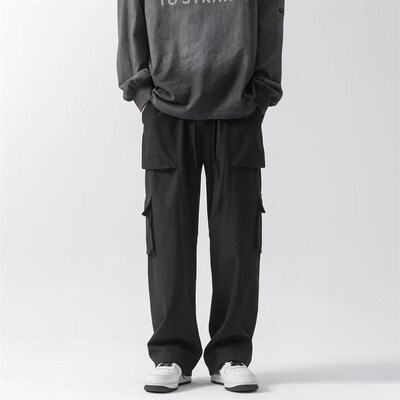 Black Workwear Casual Trousers Mens 2025 All-match Ripper H