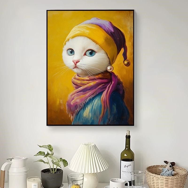 【带珍珠的猫咪】diy数字油画手绘填色丙烯画世界名画客厅装饰画,家居饰品,DIY/数字油画,淘宝优惠券,粉丝福利购,淘宝优惠卷