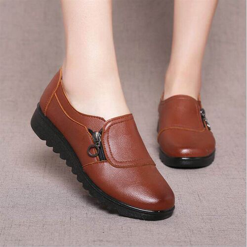 Fashion Soft Leather Round head Women Casual Flats Ladies Si