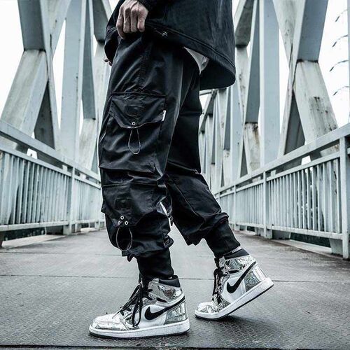 HOUZHOU Black Cargo Pants Men Joggers Hip Hop Techwear Pants